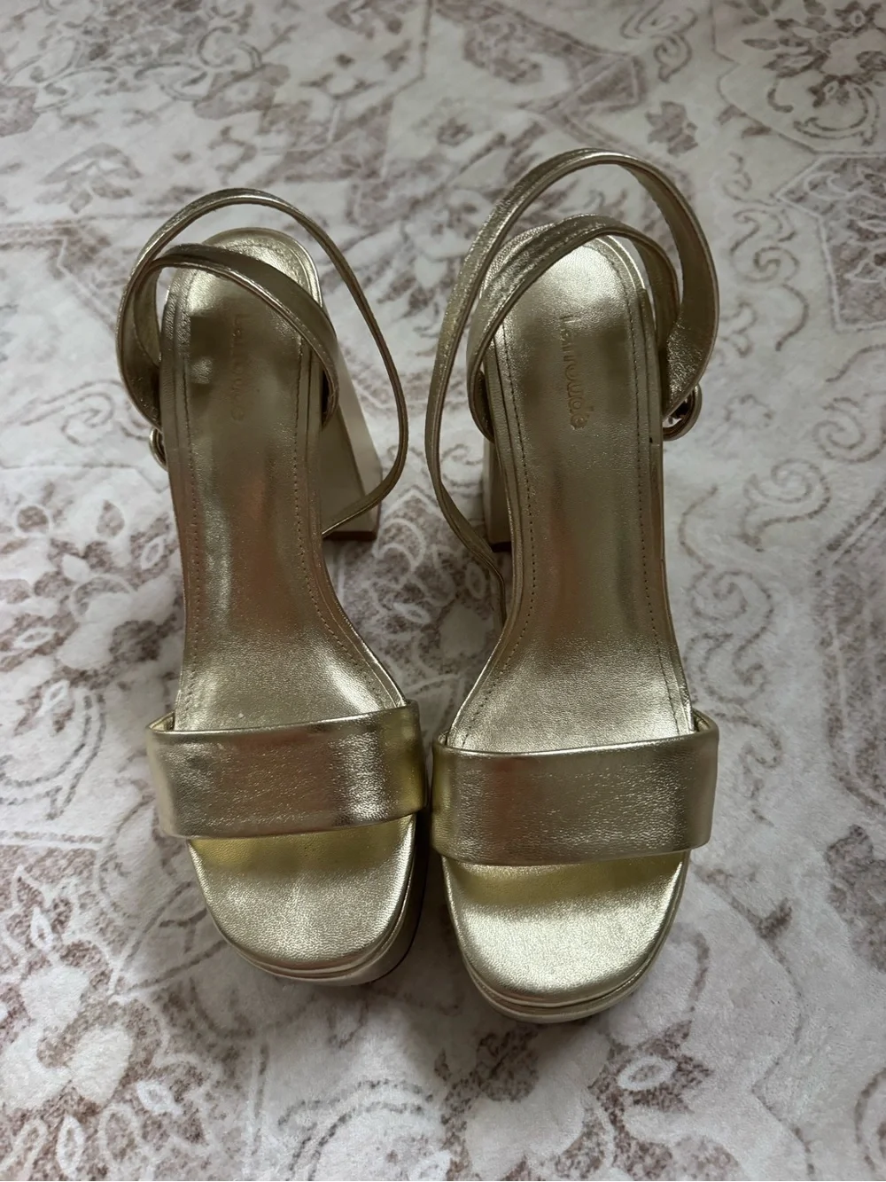 Larroude Dolly gold metallic platform heels size 8